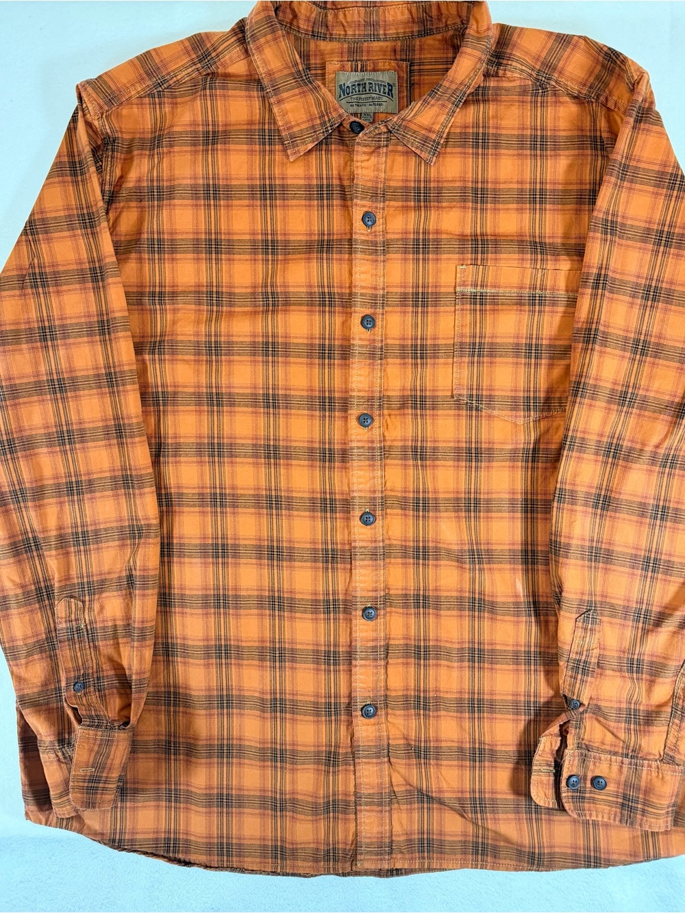 North River Men’s XXL Burnt Orange Plaid Button Up Long Sleeve Shirt Cotton